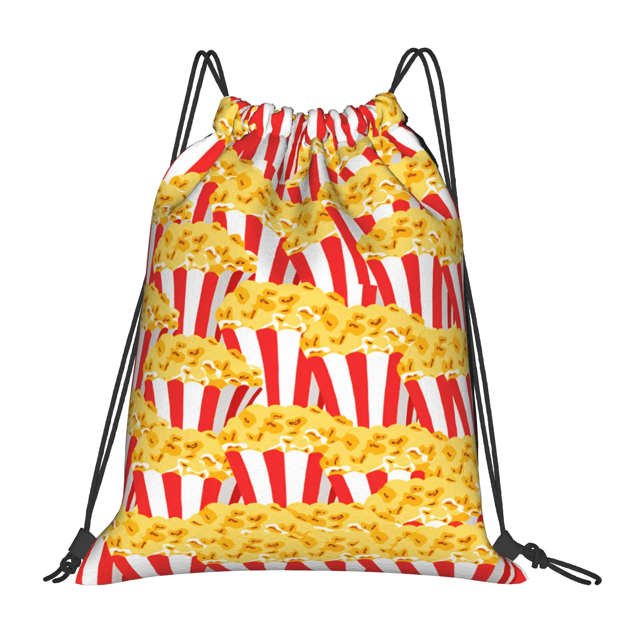 Popcorn-themed Backpack  Foldable Retro School Gym Design Sackpack String Bags