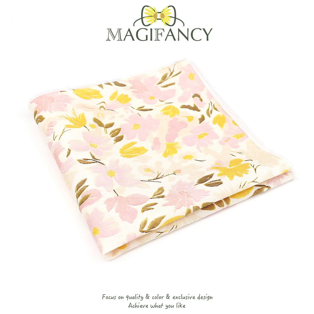 Sapu Tangan Motif Bunga Merah Muda 100% Katun 25cm Romantis Wanita Pria Pesta Pernikahan Sehari-hari Aksesoris Saku Jas Hadiah Tuxedo Dasi