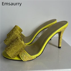 Bling Sequined Cloth Butterfly-knot Women Sandals 10cm Thin High Heels Sexy Open Toe Runway Shoes Summer For Girls