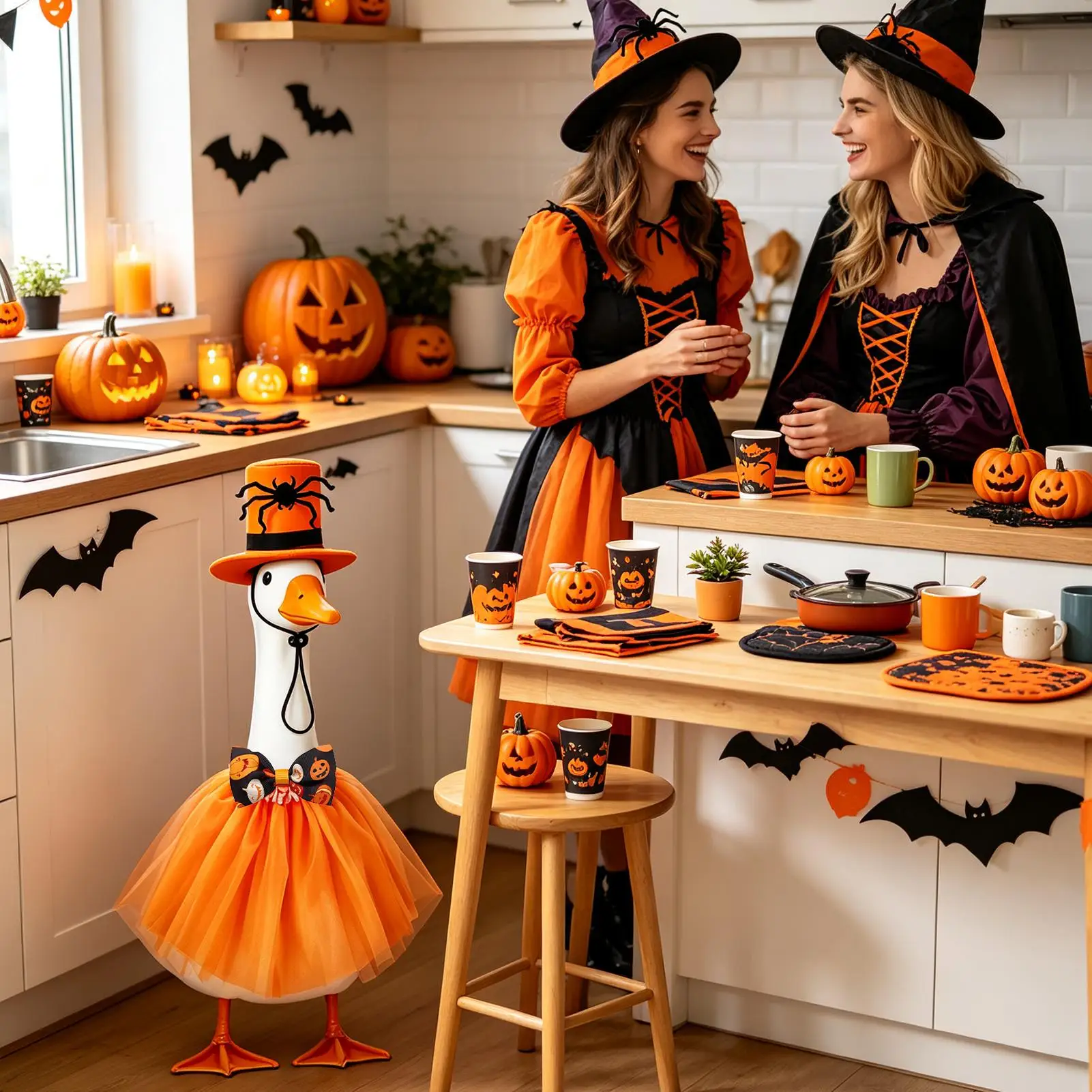 Lawn Goose Outfits Scary Tutu Fall Season Witch Hat Thanksgiving Porch Goose Costume Clothing For Patio Lawn Backyard Garden