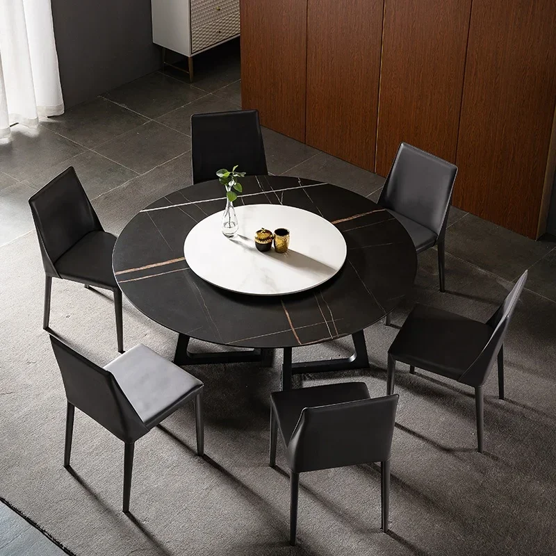 z Nordic Minimalist Wohnzimmer Schwarz Luxus Runder Schiefertisch Sinterstein mit Esszimmermöbeln