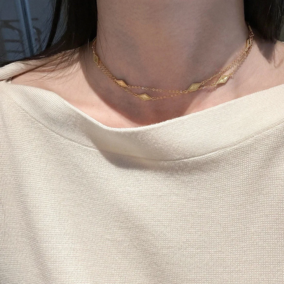 新しいシルバー 925 両面菱形ネックレスシンプルでロングス - Layered Necklace Set のレビューと価格