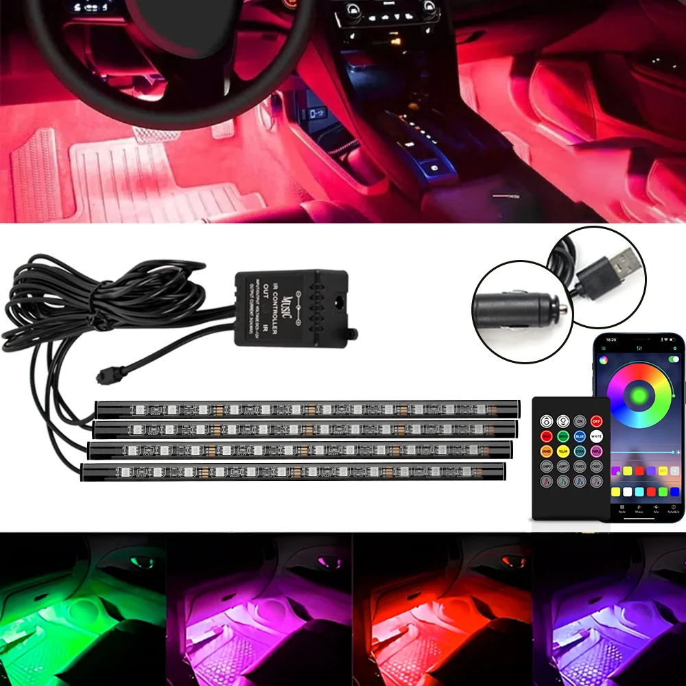 Car Ambient Lights LED Strip Automotive Interior Atmosphere Lamps 72/48 ...