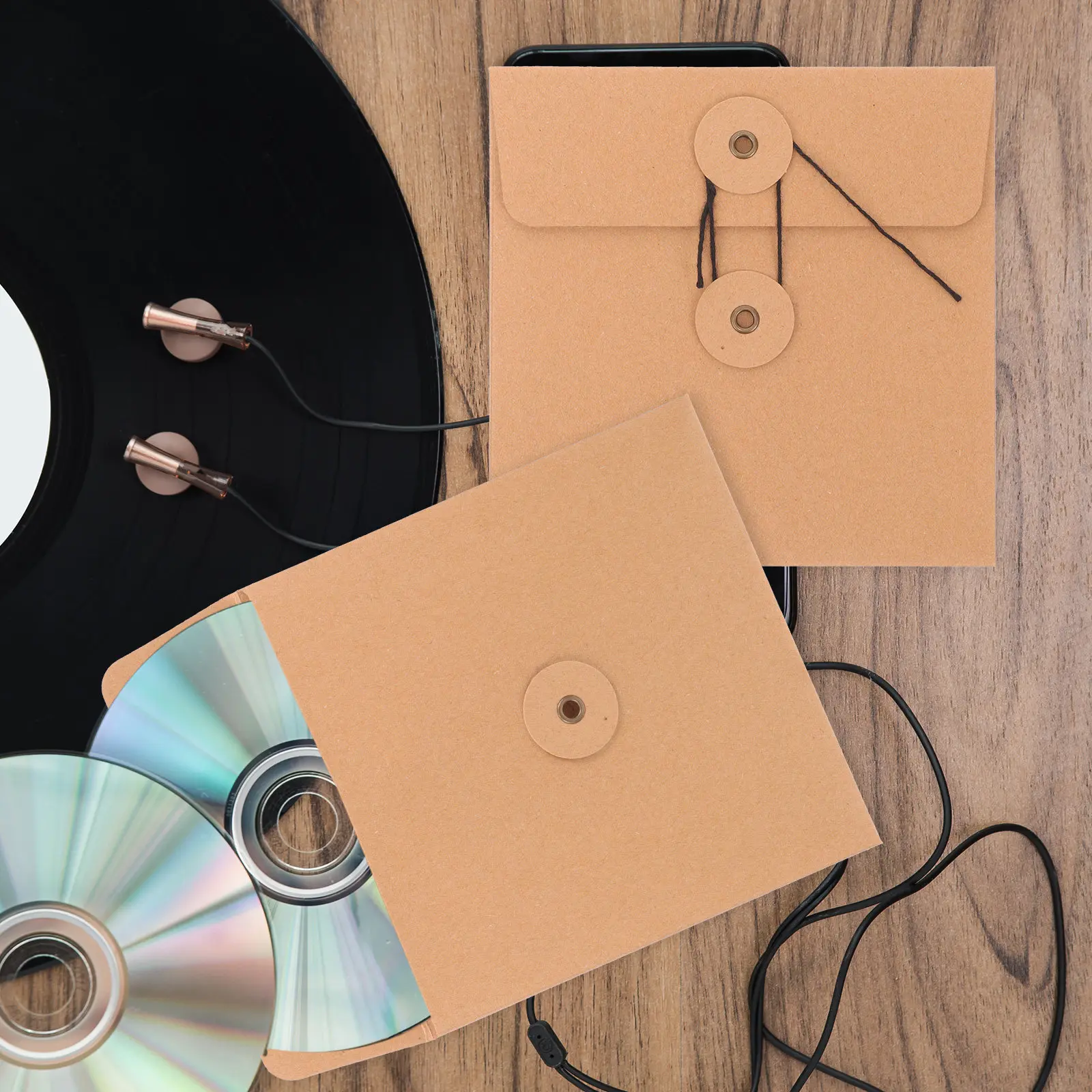 

10Pcs Brown Paper Cd Bag Kraft Paper Cd Sleeves for Dvd Storage Envelopes Protection Mailers Organizers Collection