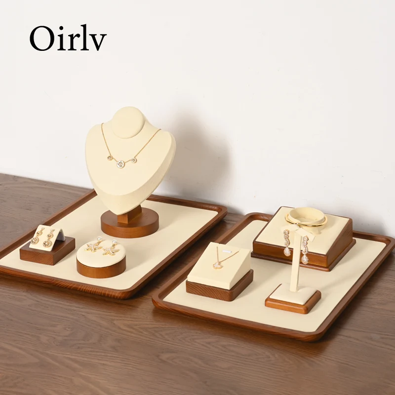Oirlv Solid Wood Jewelry Tray Bracelet Ring Display Props Sets Jewelry Organizer Holder Necklace Display Stand Jewelry Plate
