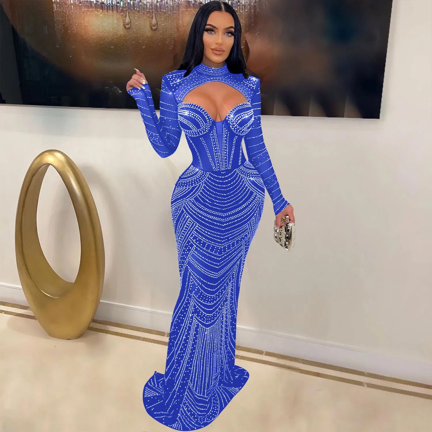 

Sexy Long Sve Bodycon Dr Evening Gown with Sequins for Women Clubwear Transparent mid Waist Polyester Spring Autumn