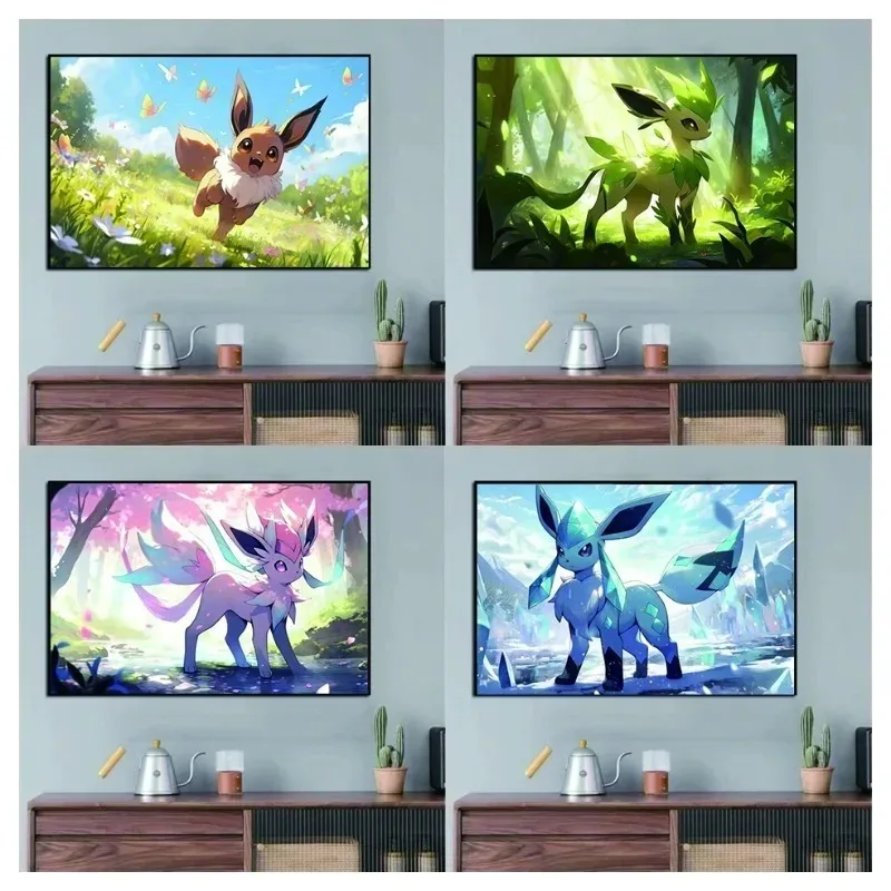 Pokemon Eeveelution Poster Kawaii Anime Eevee Canvas Painting Wall Art Prints Living Room Decor Pictures Mural