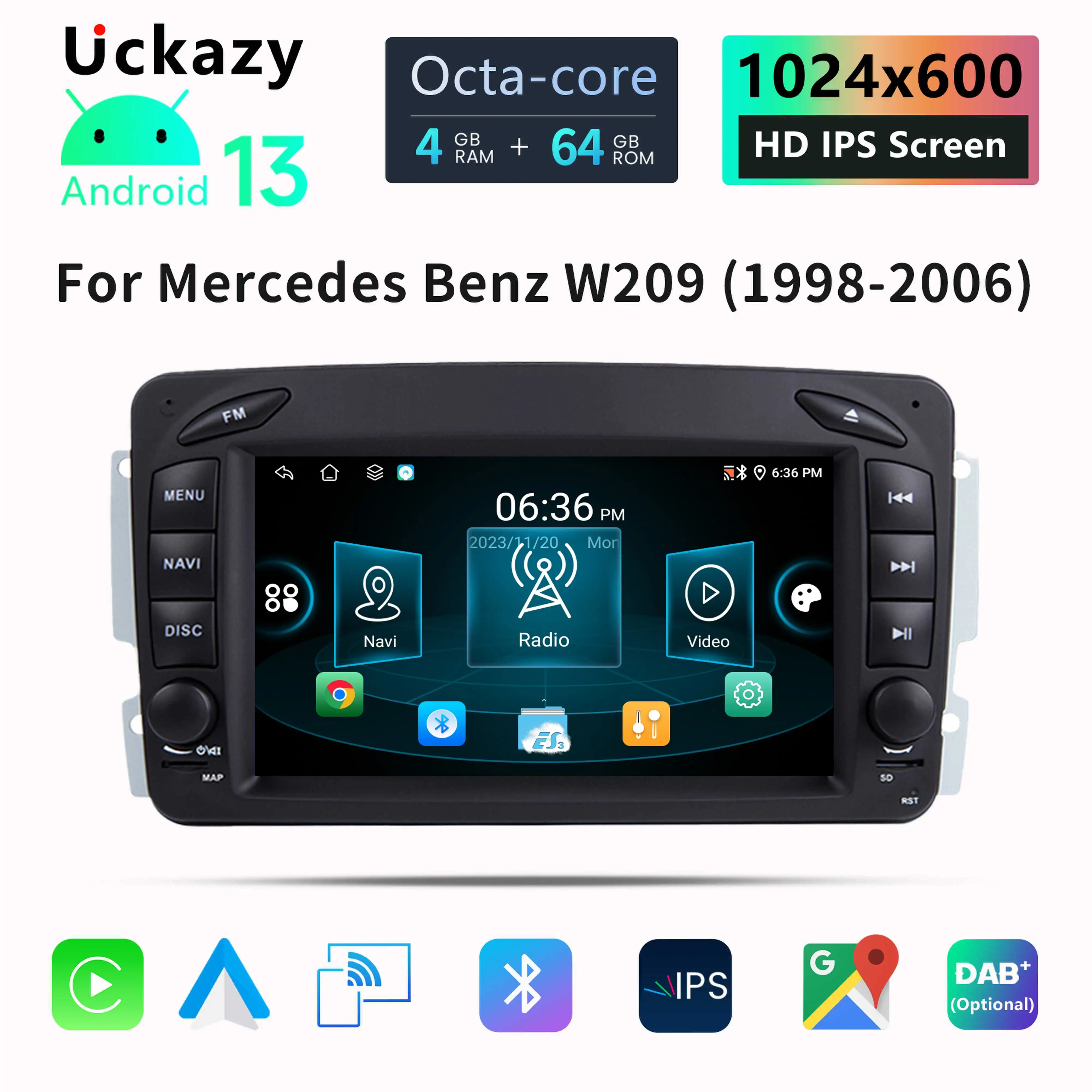 2 Din Android 13 Car Stereo For W203 Mercedes Benz Vito W639 W168VaneoClk W209 W210 M/ML Radio Multimedia GPS Navigation Carplay