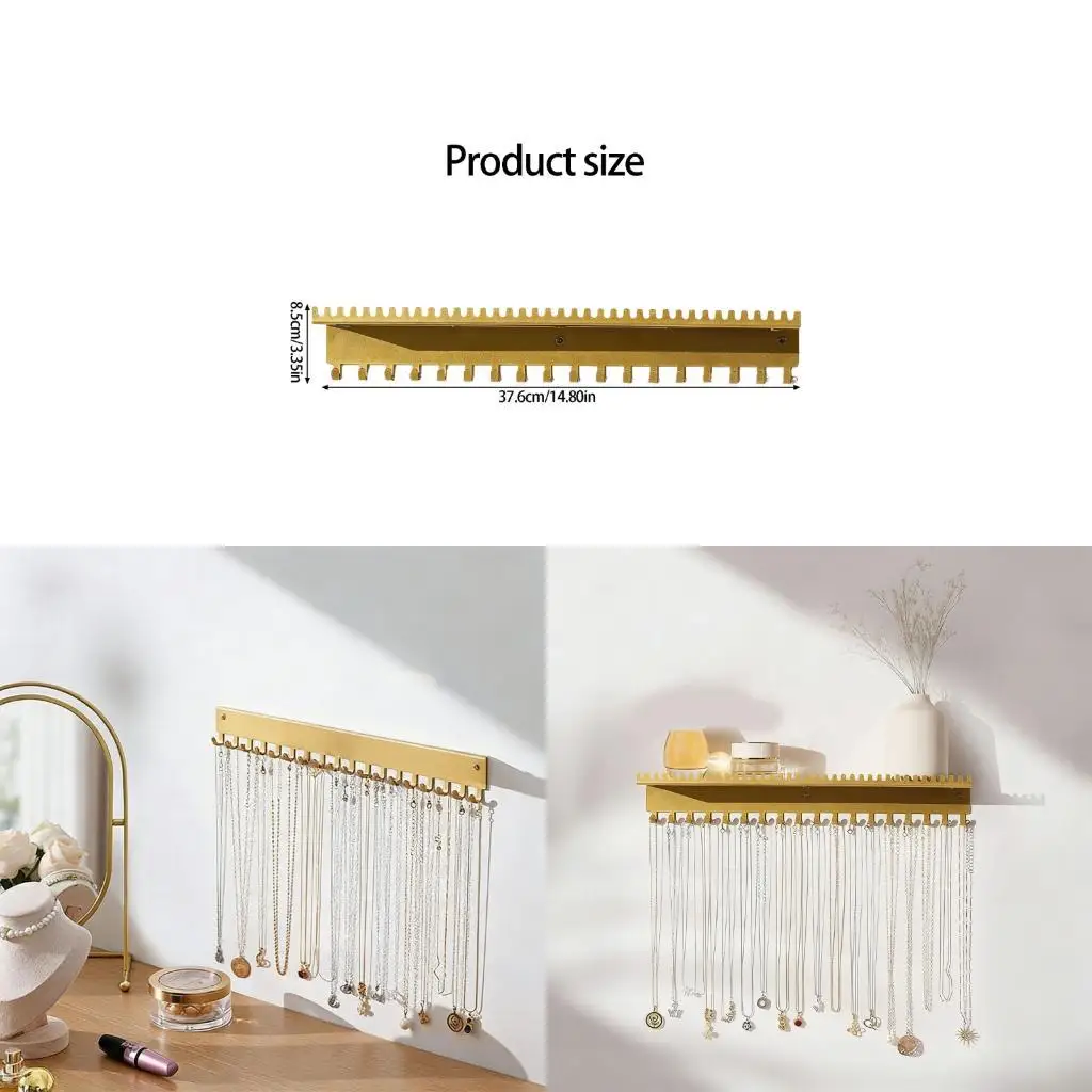 91AF Metal Jewelry Display Stand with 56 Hooks and Storage Tray Wall Mounted Jewelry Shelf Perfect for Home or Shop Use