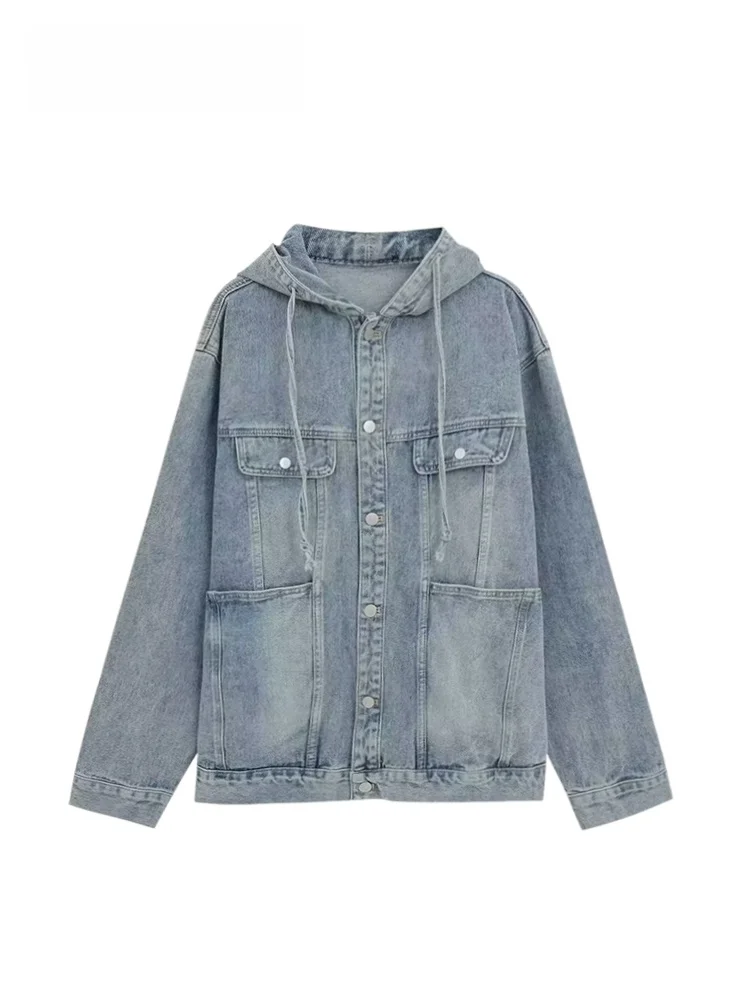 

Cara CLUB plus Size Hooded Long Sve Denim Jaet Women's Autumn plus Size Vintage Versatile College Sle Top