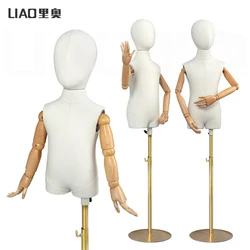 Children's Clothes Mannequin 1-10 Years Old Pinnable Sewing Half Body with Solid Wood Arms for Kids Fashion Doll