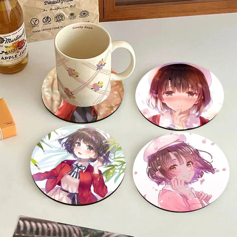 Anime Saenai Heroine No Sodatekata Katou Megum Round Wooden Coasters Suitable For Restaurants And Coffee Home Gift Choice