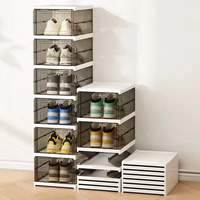 Dustproof Foldable Shoes Rack Stackable Transparent Thickened Plastic Box with Lid Sneaker Clothes Multi-layer Cabinet Organizer