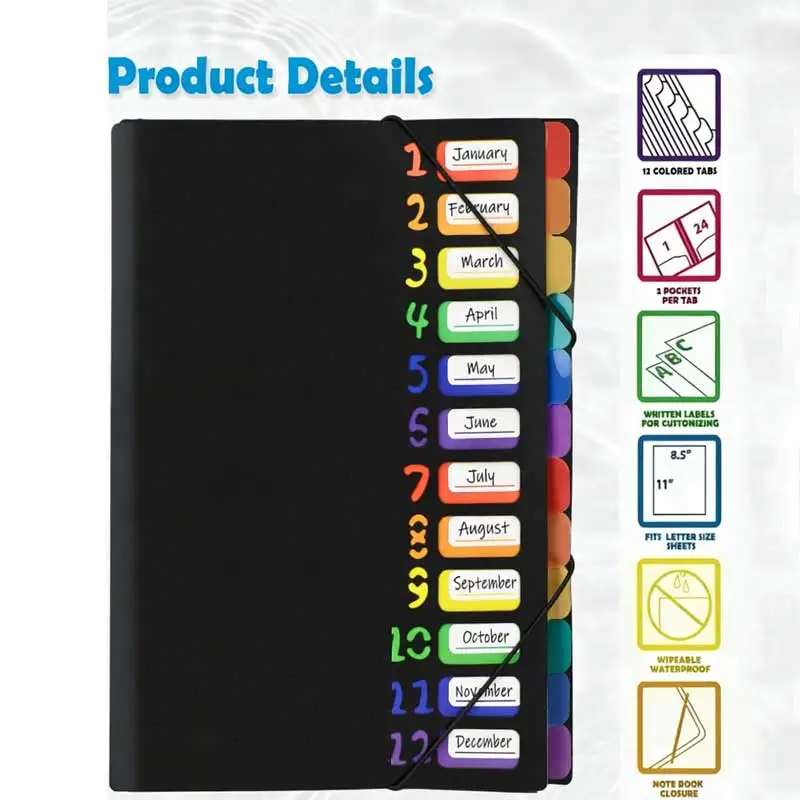 1 Piece...Colorful Multi-Layer A4 Folder Color Folder 12 Labels Rainbow Inner Page Storage Book File Folder Writable Stationery