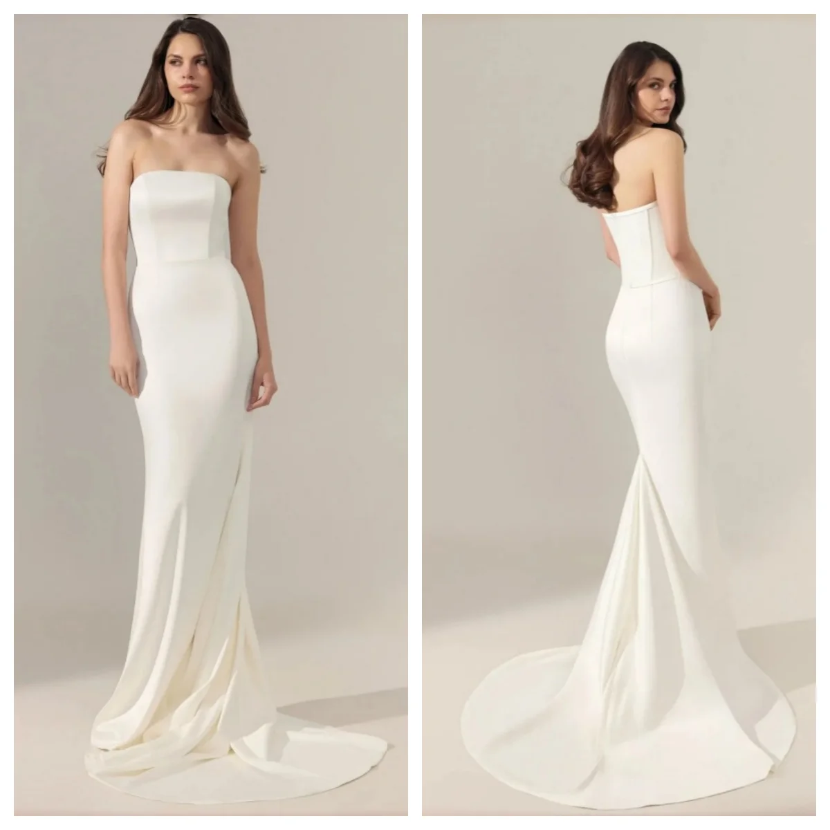 

Customized Mermaid Strapless Sweep Train Prom Dresses Ruffle Zipper Up Sleeveless Luxury Evening Dresses