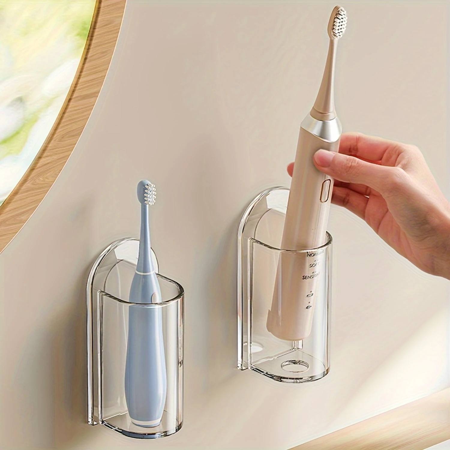 1pc  Toothbrush Holder, Transparent Wall-Mounted Toothbrush Organizer, No-Drill Bathroom  Stand, Plastic Space-Saving Dental Car