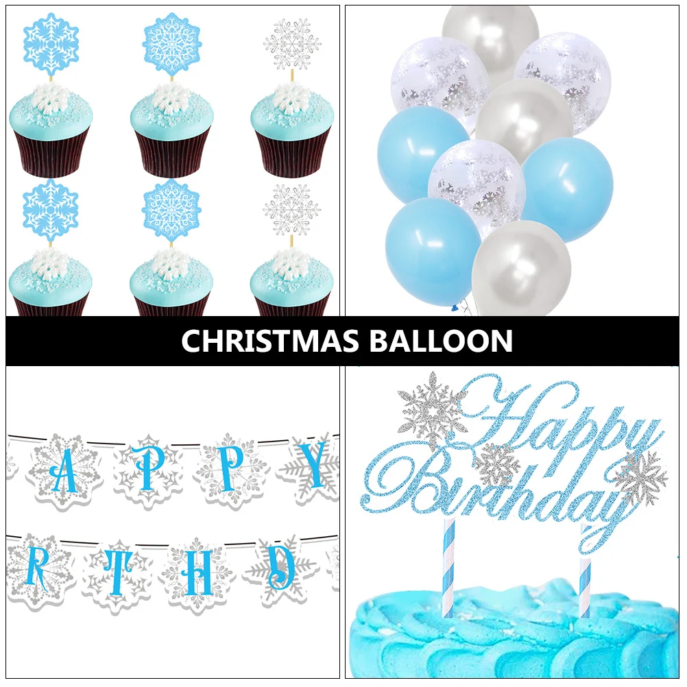 1 مجموعة ندفة الثلج موضوع ديكور عيد الميلاد لوازم الحفلات بالونات الرايات القبعات العالية ديكور عيد الميلاد مجموعة الشتاء عيد ميلاد احتفالي الحلي #6
