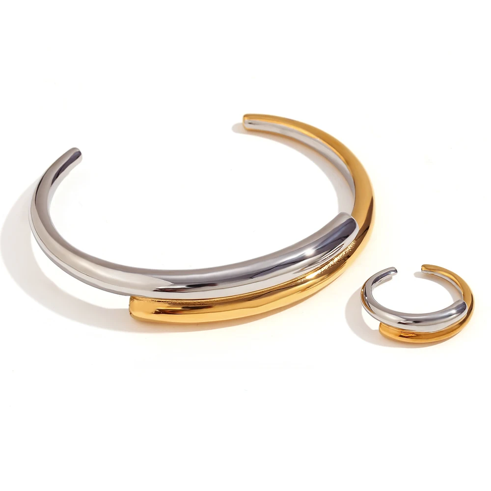 Women's 18K Gold Plated Double Layered Open Bangle Ring