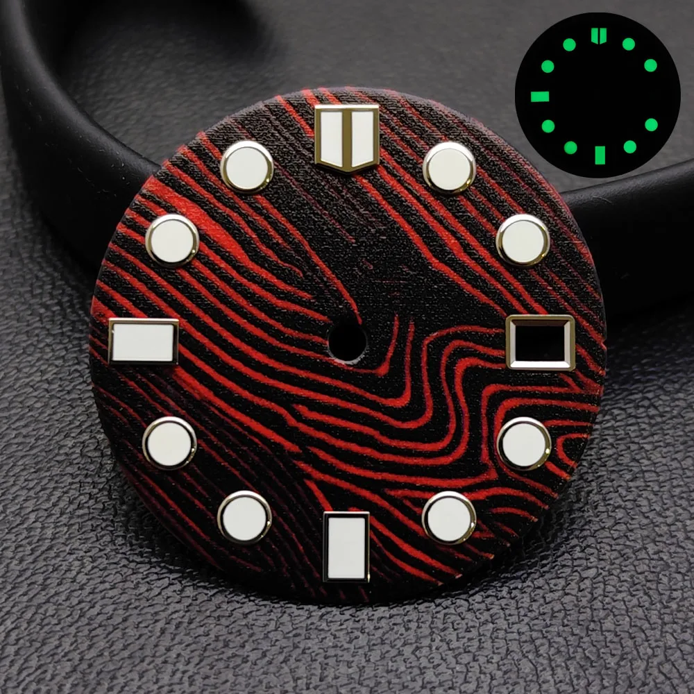 28.5MM Single Calendar Watch Black/Red Dial Green Luminous Dial for NH35/NH36 Movement Accessories Watch Parts For Wristwatches