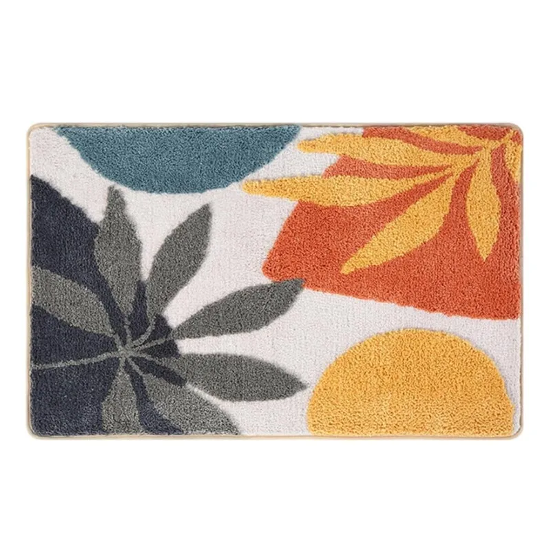 Bath Mat Rug Boho Plant Abstract Art Bath Mat Boho Geometric Abstract Leaves Bathroom Rug Non-Slip Soft Rugs for Home Office