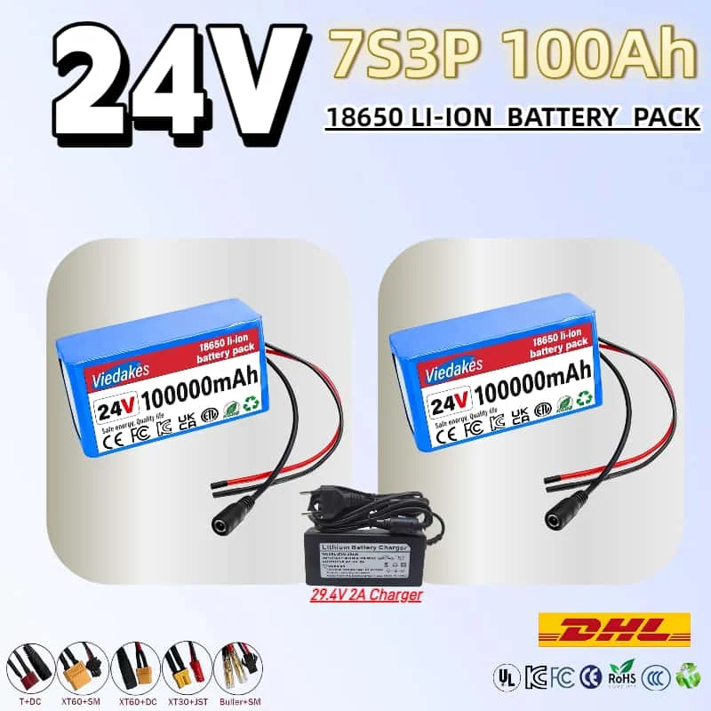 

Комплект из 2 литий-ионных аккумуляторов 24В 100Ач 18650 глубокого разряда Аккумулятор на 4000+ циклов для Power Wheels, эхолотов, самокатов