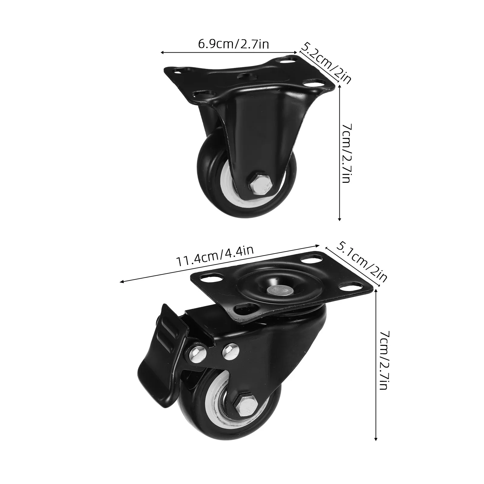 1Set Furniture Transport Roller Set Black 2 Inch Flat Base Stable Swivel Casters for Trolley Cart Workbench Cabinet