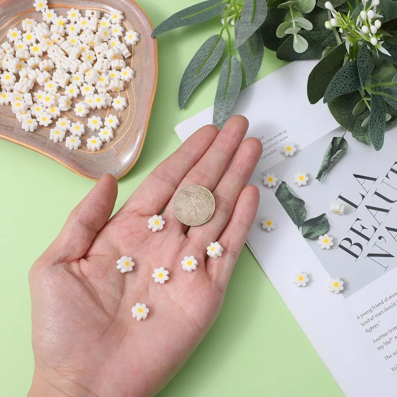 100Pcs Daisy Beads Handmade Flat Small Flower Loose Spacer Bead for Women Bracelets Necklace Earrings DIY Craft Jewelry Making - view 3