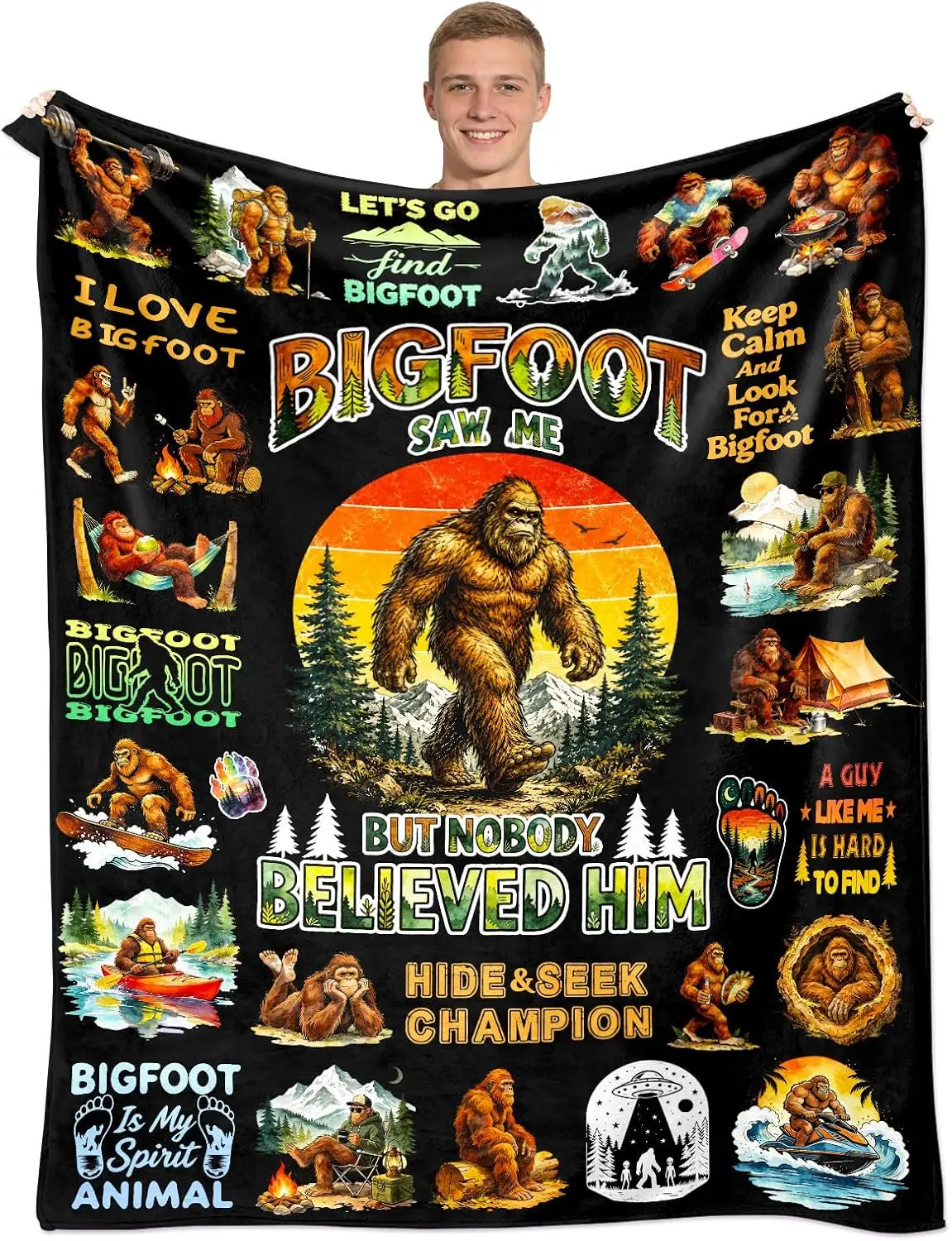 Funny Bigfoot Sasquatch Fleece Throw Blanket Jungle Woodland Forest Wildlife Christmas Gift Decor