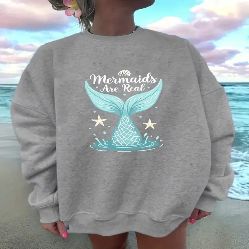 

Женская повседневная толстовка Mermaids Are Real, уютная, с длинным рукавом, черная, с бирюзовым хвостом русалки, звездный дизайн, хлопковая вязка