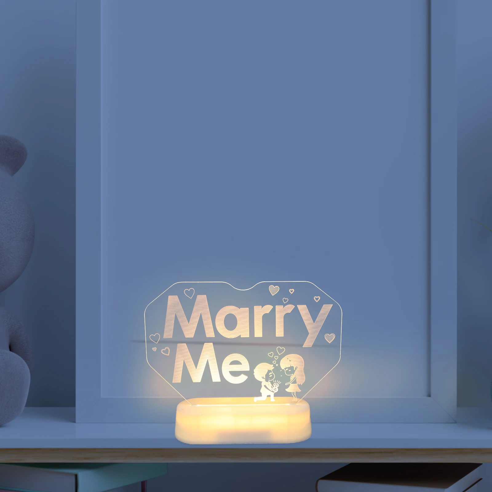 

Лампа Marry Me с буквами в форме сердца, неоновая вывеска для предложения, свадебный декор, свет, настольное атмосферное освещение, светодиодное освещение на день Святого Валентина