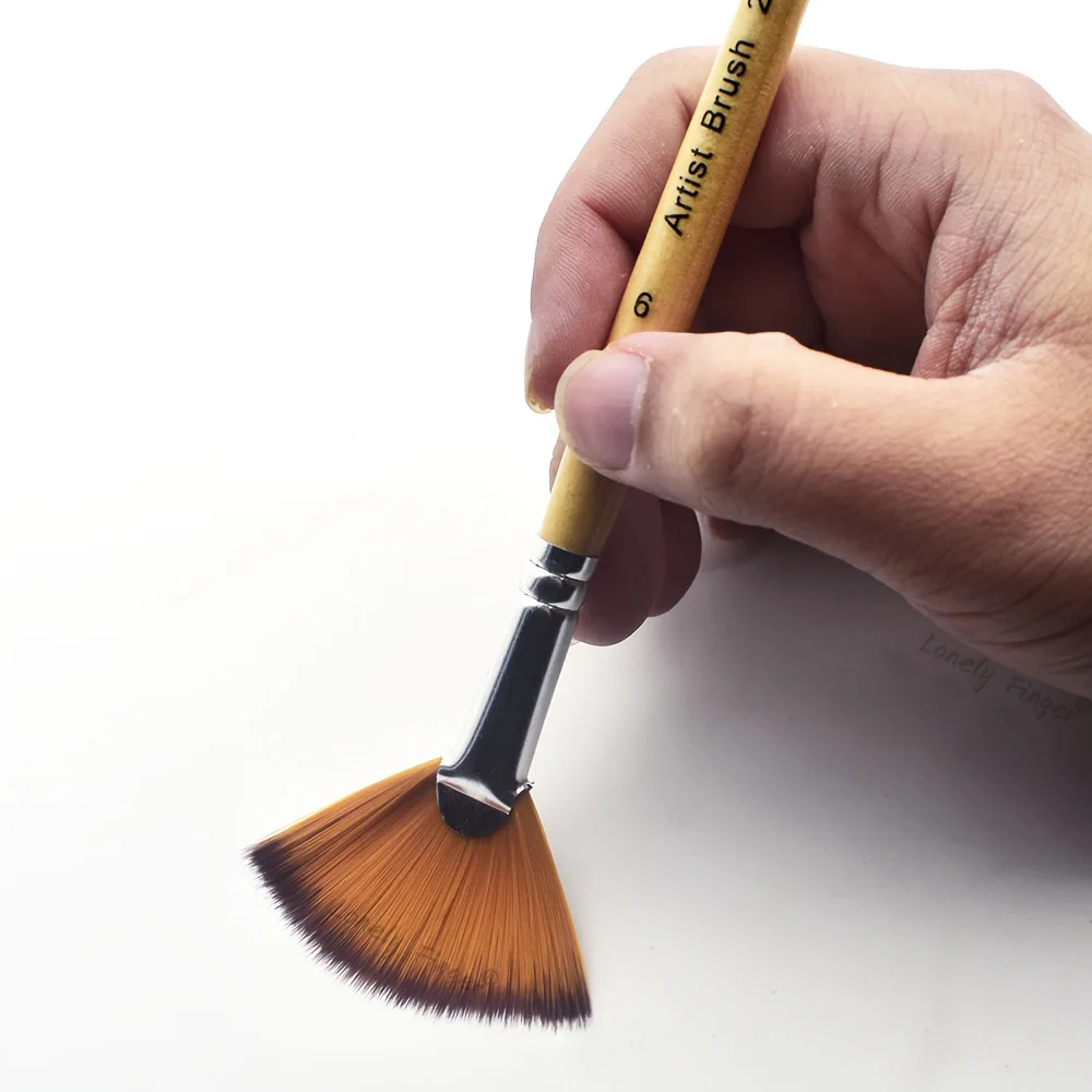 3/5/6/10 قطعة مجموعة فرشاة طلاء المروحة شعيرات نايلون ناعمة مقابض خشبية لطلاء الأكريليك والألوان المائية والزيت والغواش #4