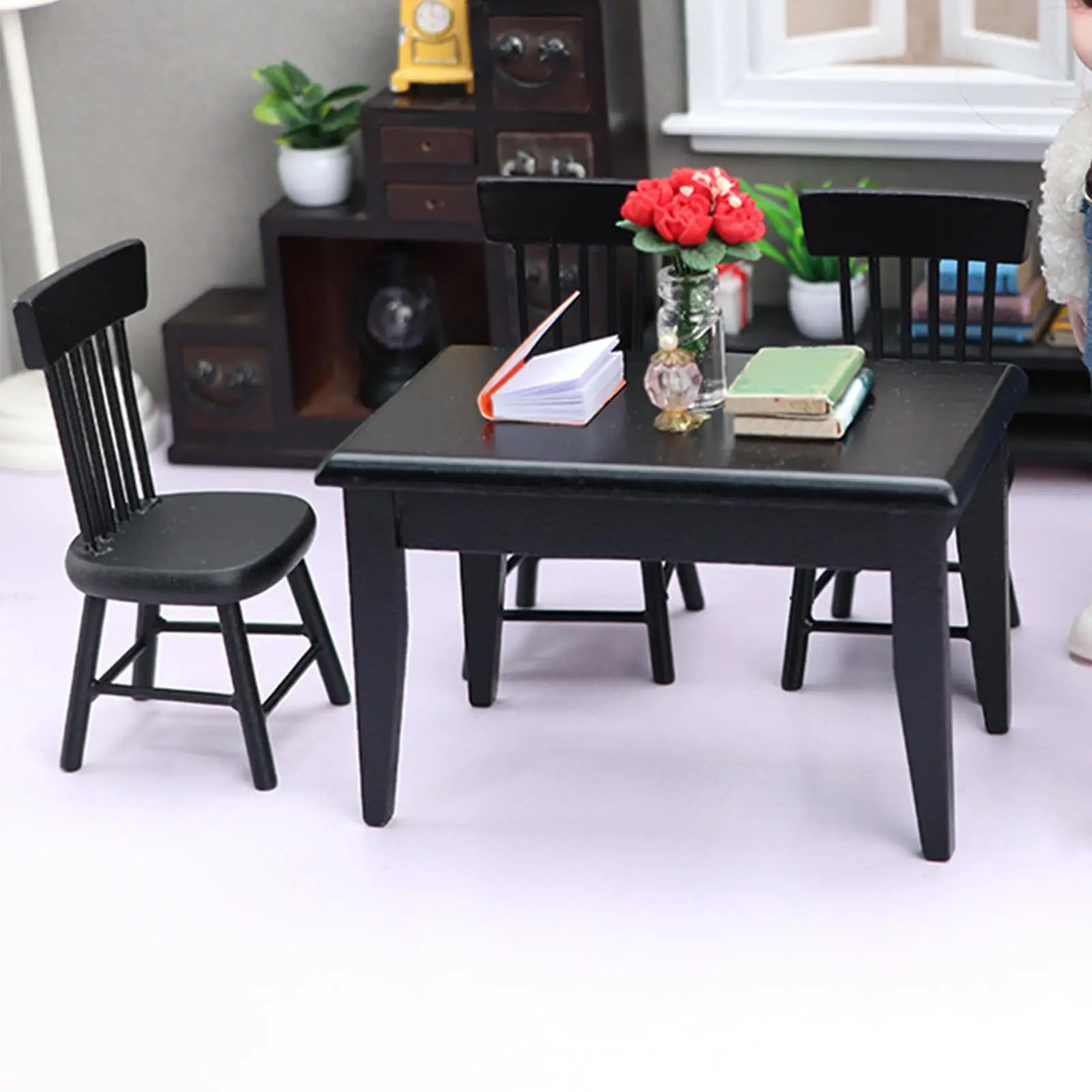 

Miniature Dining Table Chair Set Dolls House Furniture Set Interior Model