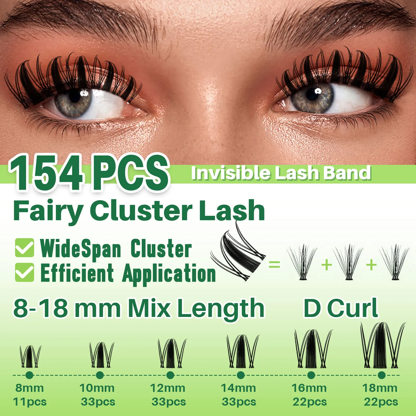 Fairy Lash Clusters 8-18mm Manga Eyelash Clusters D Curl - WideSpan DIY Eyelash Extensions Wet-Look Spiky Anime Lashes Individua — zdjęcie 3