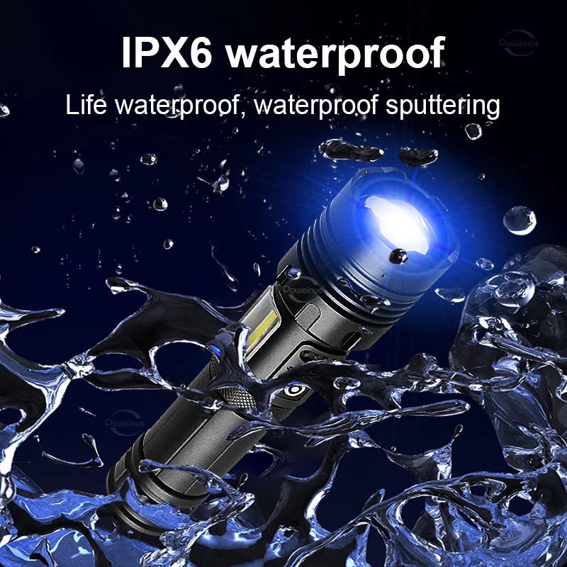 Powerful Torch High Power LED Flashlight Super Bright Tactical Light COB Side Light Rechargeable Lantern Camping Lamp