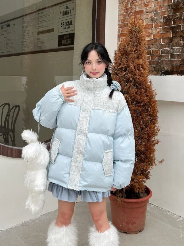 

Winter Thiened Cotton Jaet Women's Faionable Stand Collar Bread Sle Outerwear Korean Version Loose Fit Long Sve