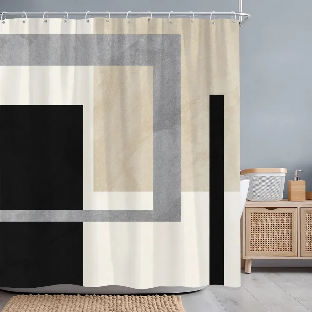 Vintage Geometric Shower Curtain Abstract Line Simple Modern Polyester Fabric Home Shower Curtain Bathroom Decoration With Hooks