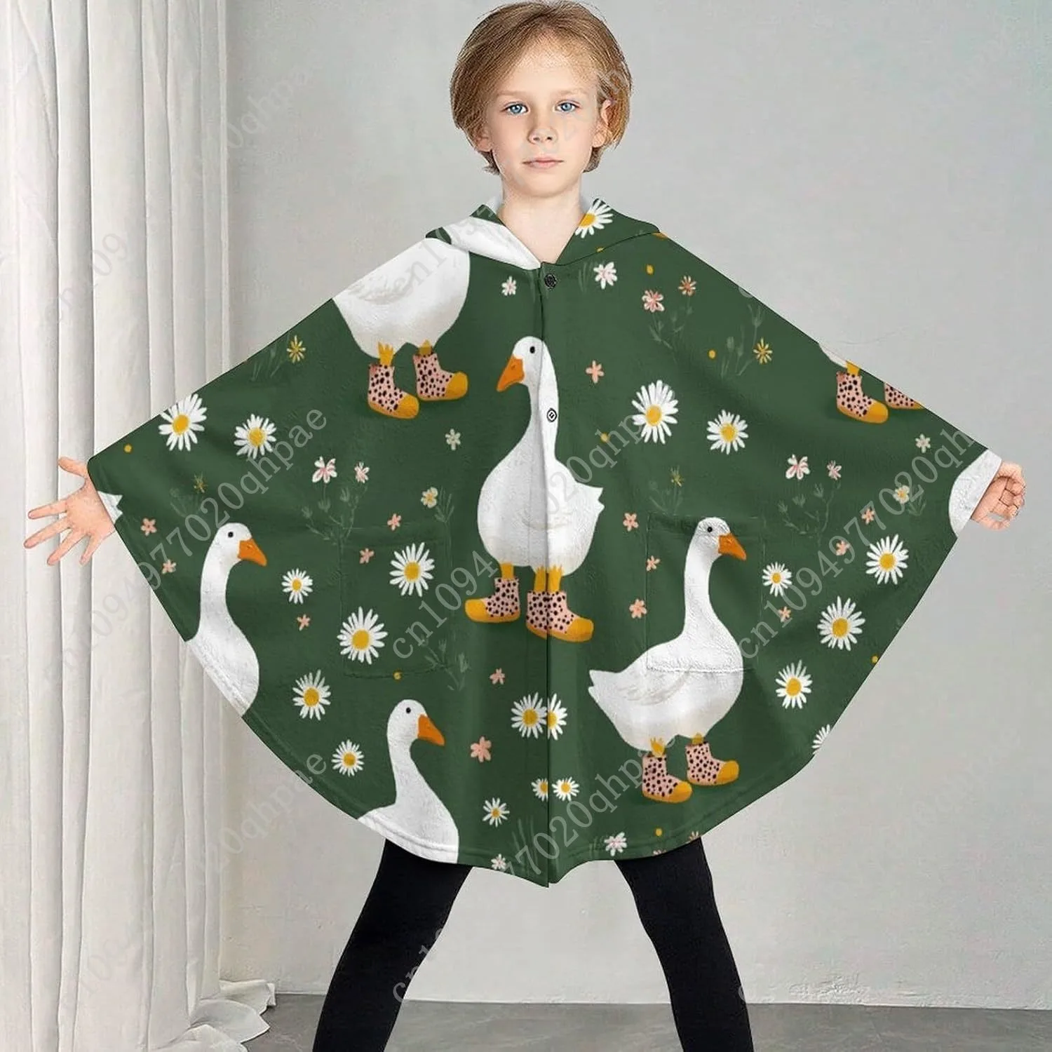 سترة بطانية مريحة من الفلانيل، أحذية Geese Leopard ذات قلنسوة كبيرة الحجم مع جيوب للأطفال والمراهقين