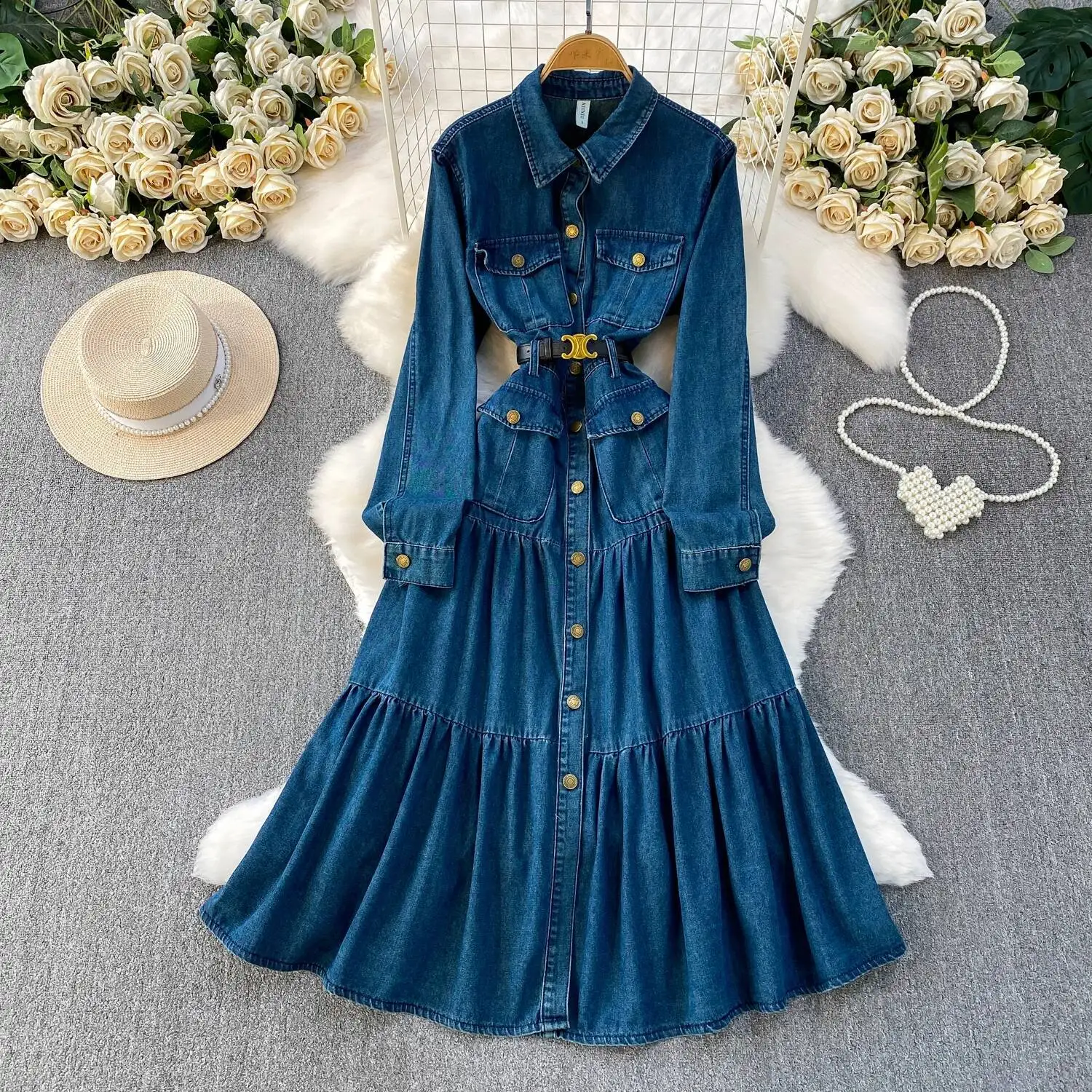 

Шикарное винтажное платье с отложным воротником и рюшами, элегантный сказочный корейский модный сарафан, осенняя женская одежда