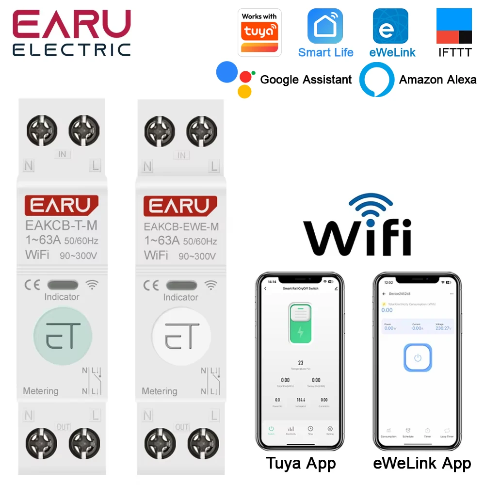 �y�Z�[�����zTuya eWeLink WiFi �X�}�[�g�T�[�L�b�g�u���[�J�[ 1P + N 63A MCB �^�C�������[�X�C�b�`�G�l���M�[���[�^�[ kWh �d���d���v���e�N�^�[�����R��