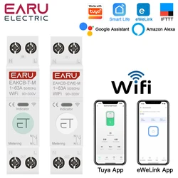Tuya eWeLink WiFi Smart Circuit Breaker 1P+N 63A MCB Time Relay Switch Energy Meter kWh Voltage Current Protector Remote Control
