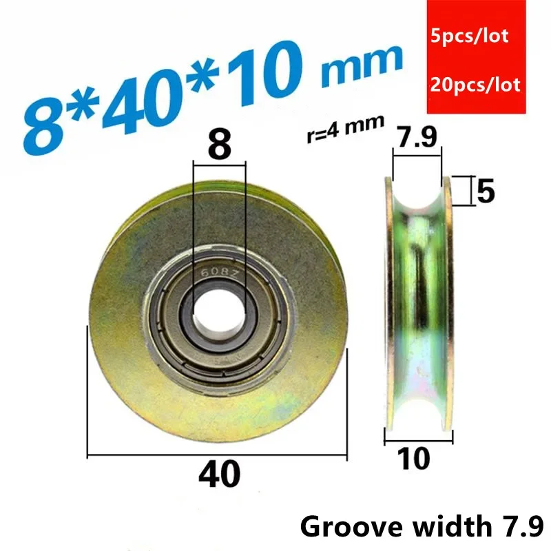 5pcs U groove wire rope metal bearing pulley 8*40*10mm steel wheel 8x40x10 mm hanging wheel 608ZZ 608 - view 4