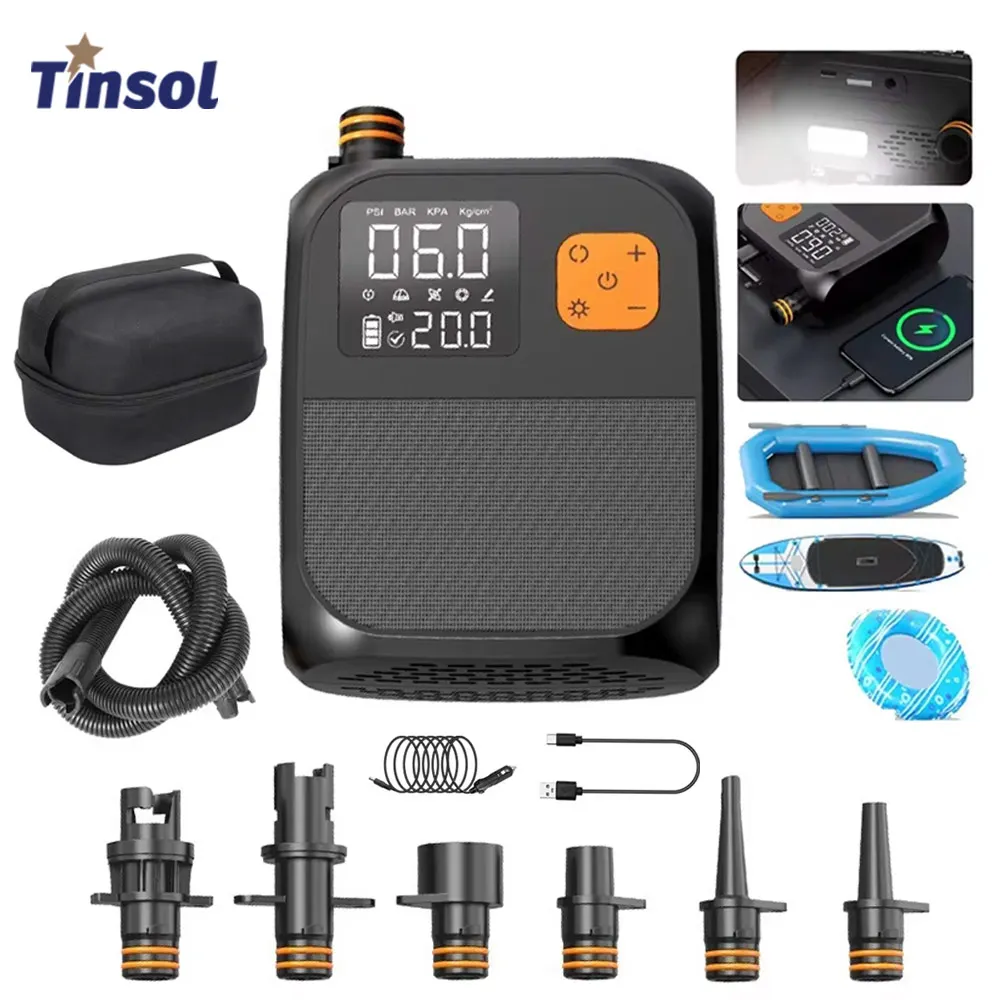 TINSOL New 8000mAh Electric Air Pump 25PSI SUP Inflator Portable Electric Pump suitable for kayaks windsurfing boards