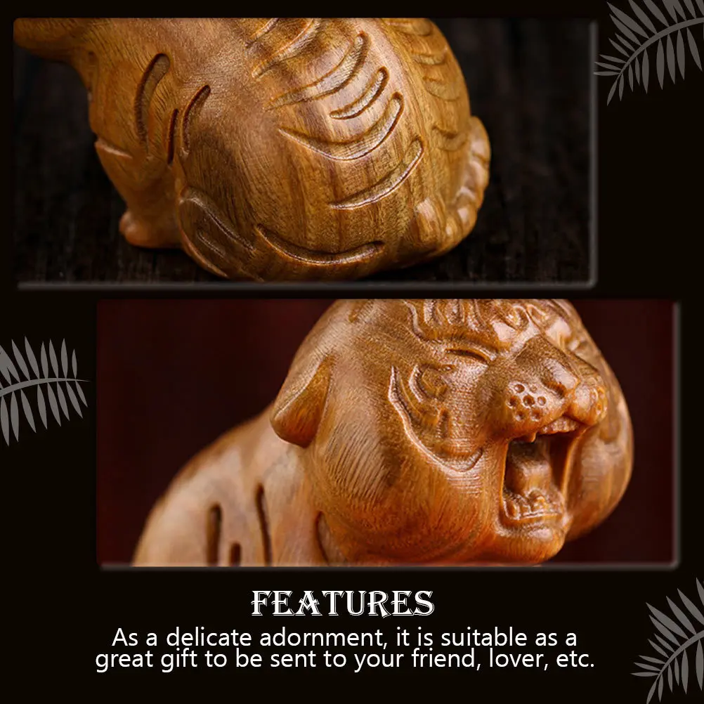 

Wooden For Desktop Home Office Carved Animal Small Wooden Tiger Ornament Craft Decor Small Wood Ornament Unique Tiger