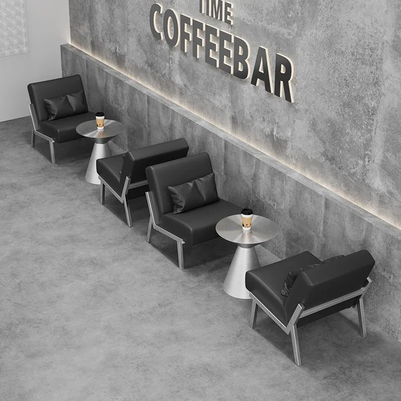 Internet celebrity milk tea shop, coffee shop single sofa, industrial wind stainless steel table and chair combination