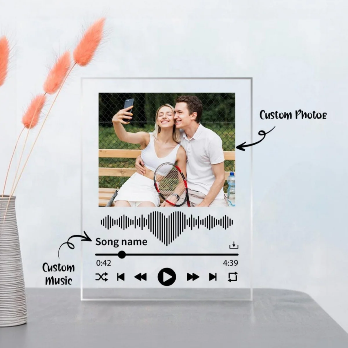 Custom 2D Acrylic Ornament—personalized with your photos and text; a cherished photo keepsake and a unique decorative piece.