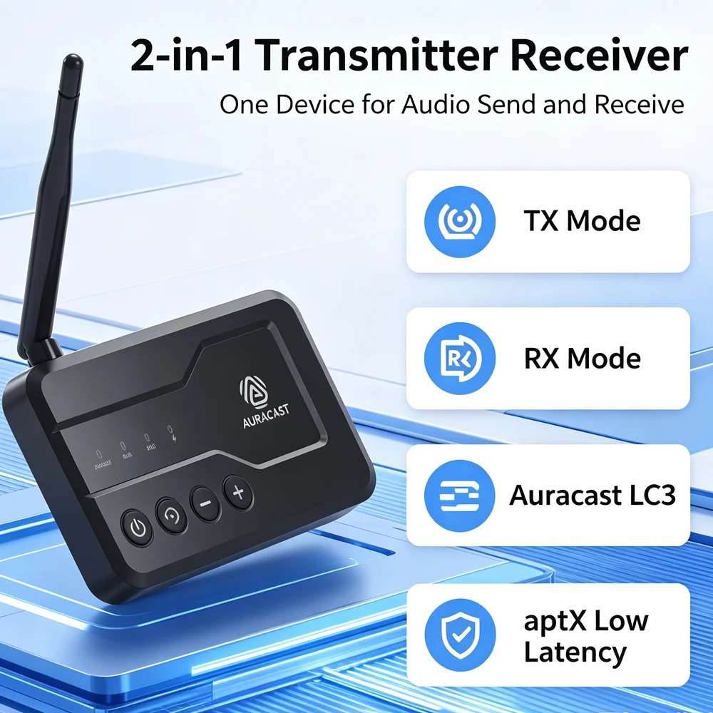 Wireless Bluetooth 5.3 Transmitter Receiver Function External Antenna aptX‑HD Low Latency 3.5 AUX Mic for PC TV Hi‑Fi Amplifier view 2