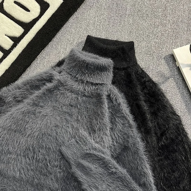 

Trendy High Collar Men's Knitted Sweater Winter Faion Warm Loose Sea Hair Base Layer Lazy Sle Casual Knitwear