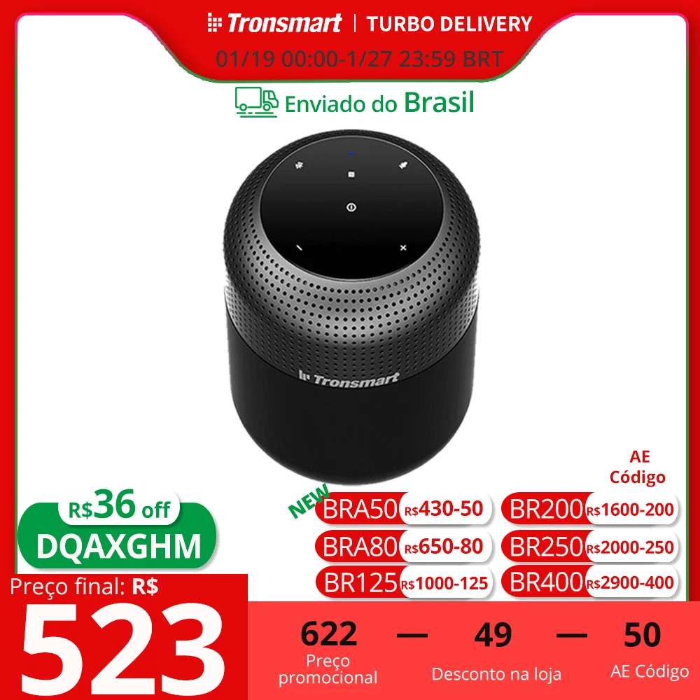 Tronsmart T6 Max Alto-falante Bluetooth 60W Alto-falante doméstico com graves profundos, 20H de reprodução, IPX5, NFC, True Wireless Stereo