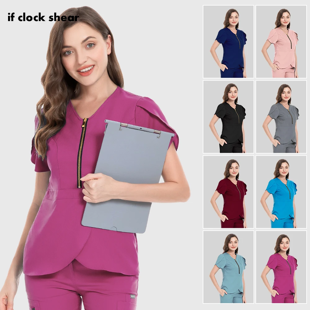 Mangas curtas Workwear para Mulheres, Salão de Beleza Workwear, Spa Uniformes, Dentista e Enfermeira Scrubs Tops, Médico Médico Roupas de Trabalho