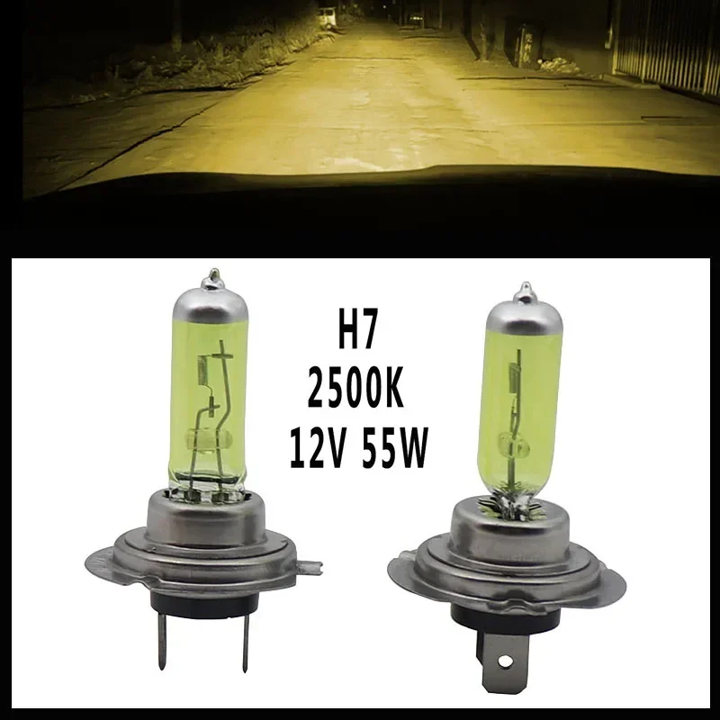 2x желтые 2500K H7 12 В 55 Вт ксеноновые галогенные автомобильные фары противотуманные кварцевые стеклянные лампы лампы